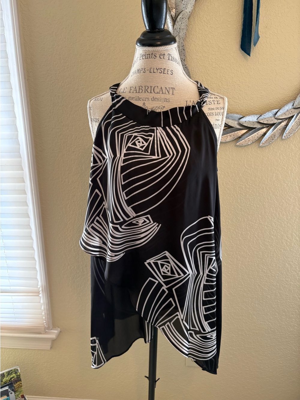 Milano Black & White Abstract Halter Dress